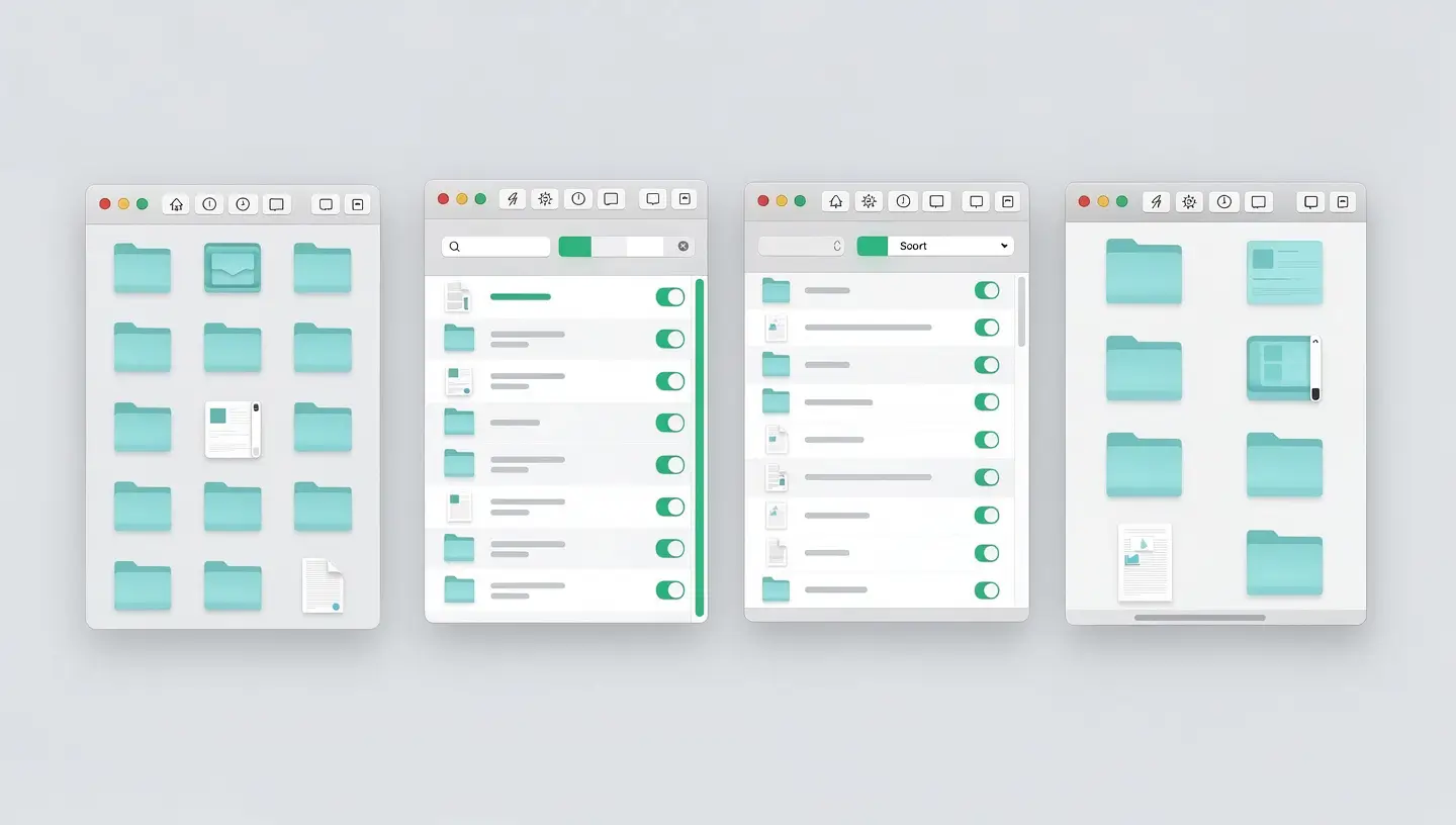 Les quatre vues d'affichage du Finder Mac et leurs options